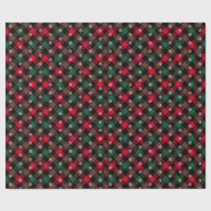 Papier Cadeau Rouge classique et vert Plaid traditionnel Noël
