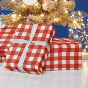 Papier Cadeau Rouge Classique Gingham Carreaux de Noël