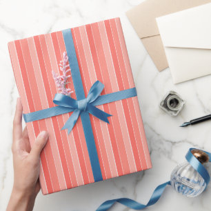 Papier Cadeau Rouge Corail Rose Rayures