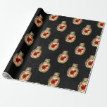 Papier Cadeau Rouge cramoisi et sorcière rouge noir<br><div class="desc">Étiquettes de faveur sur le thème de la sorcière gothique rouge cramoisi avec un motif de bouteille de potion.</div>
