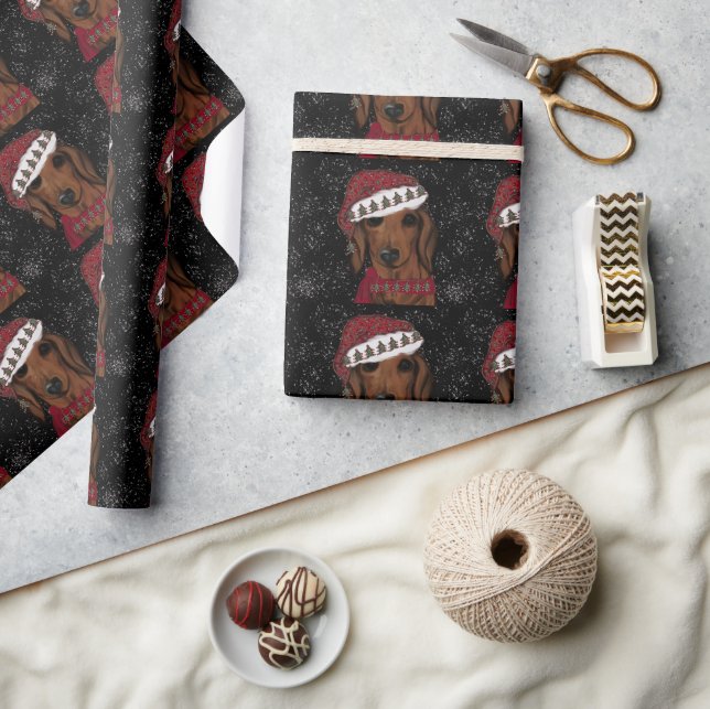 Papier Cadeau Rouge Dachshund  (Artisanat)