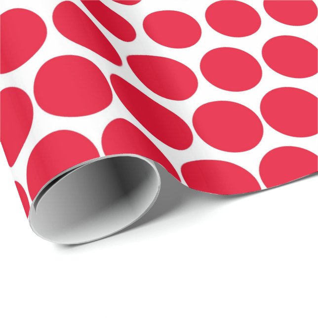 Papier Cadeau Rouge de Cadmium à pois Moderne Blanc (Coin rond)