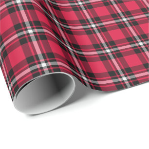 Papier Cadeau Rouge de cerise, plaid sportif noir et blanc