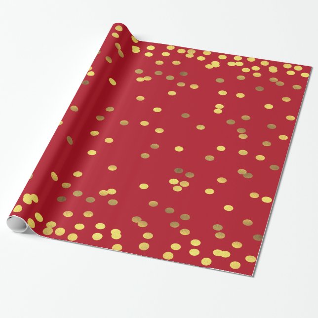 Papier Cadeau Rouge de confettis de feuille d'or (Déroulé)