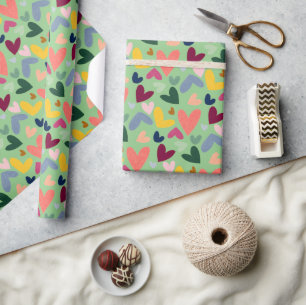 Papier Cadeau Rouge de fête Blush de pêche rose bleu motif cœur