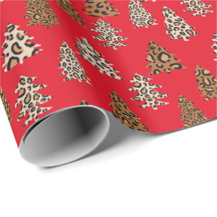 Papier Cadeau rouge de Noël Empreinte de léopard