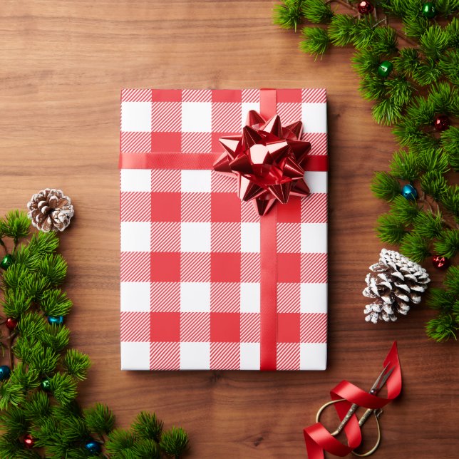 Papier Cadeau Rouge de Noël et vérification de buffalo blanc (Cadeau de vacances)