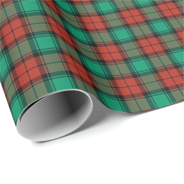 Papier Cadeau Rouge de plaid traditionnel de Noël et vert (Coin rond)
