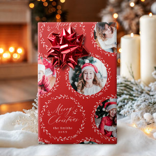 Papier Cadeau Rouge écriture moderne Joyeux Noël Famille 6 photo