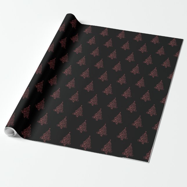 Papier Cadeau Rouge élégant de noir de motif rayé d'arbre de (Déroulé)