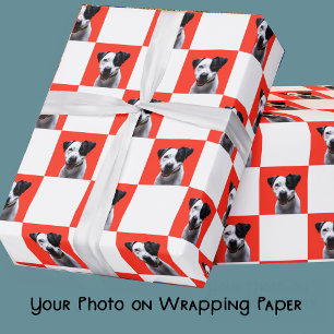 Papier Cadeau Rouge et Blanc à carreaux Personnalisé avec Photo 
