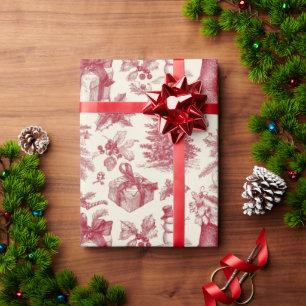 Papier Cadeau Rouge et Blanc de Noël Élégant Vintage  