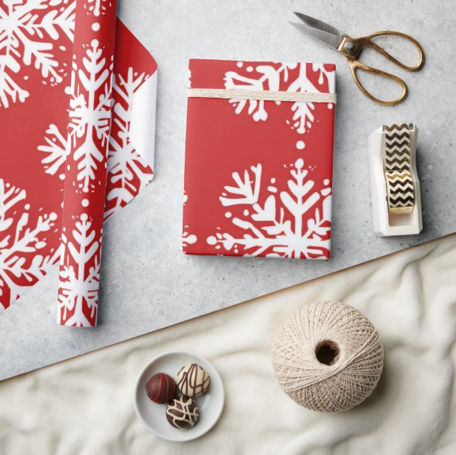 Papier Cadeau Rouge et blanc Festive Motifs de Noël Wrappi (Artisanat)