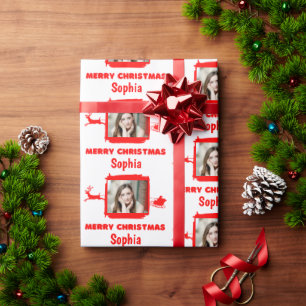 Papier Cadeau Rouge et blanc moderne 1 photo Joyeux Noël