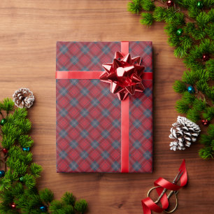 Papier Cadeau Rouge et marine Tartan de Noël familial écossais
