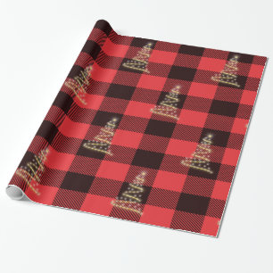 Papier Cadeau Rouge et noir carreau or arbre de Noël Fêtes