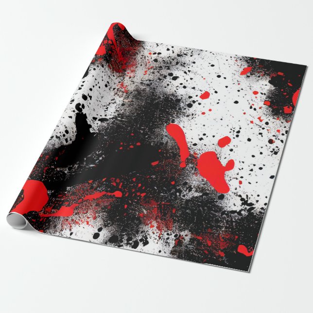 Papier Cadeau Rouge et Noir Éclaboussure (Déroulé)