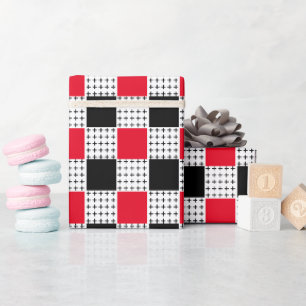 Papier Cadeau Rouge et noir élégant moderne à carreaux