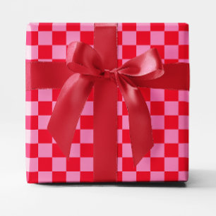 Papier Cadeau Rouge et rose à carreaux