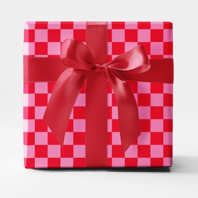Papier Cadeau Rouge et rose à carreaux (Bright Red and Pink Checkered Wrapping Paper)