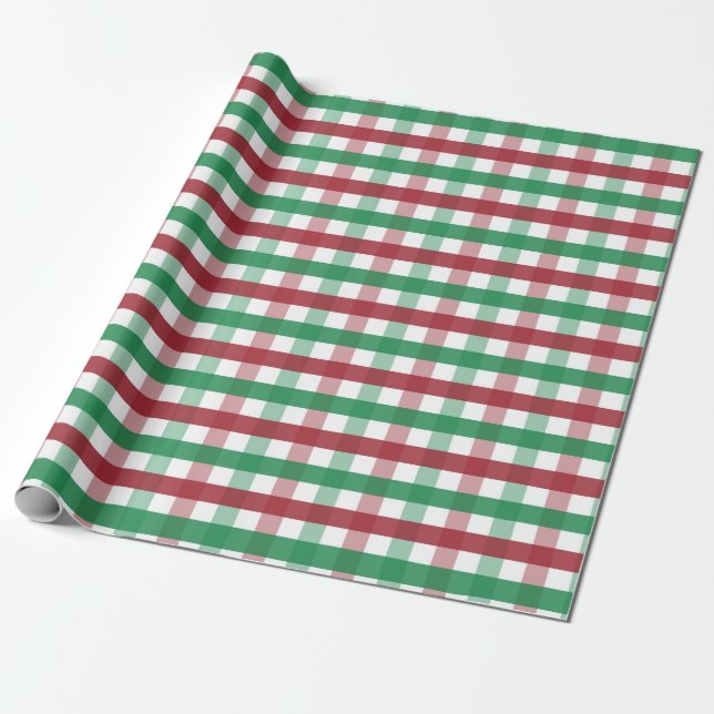 Papier Cadeau Rouge et Vert Classique Gingham Plaid Noël (Déroulé)