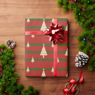 Papier Cadeau Rouge et Vert de Noël Rétro