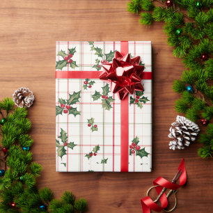 Papier Cadeau Rouge et vert Holly