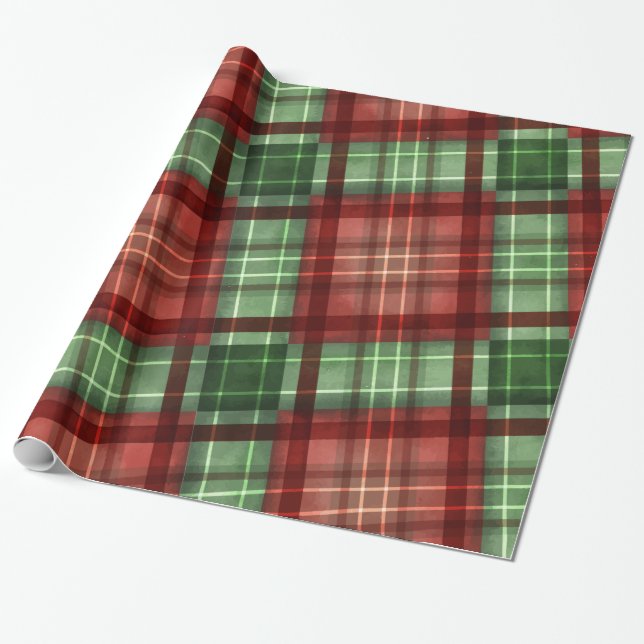 Papier Cadeau Rouge et vert motif carreau de buffle de Noël (Déroulé)