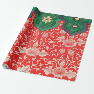 Papier Cadeau Rouge et Vert Mystic Lotus Asiatique Abstrait
