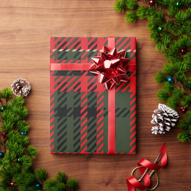 Papier Cadeau Rouge et vert plaid (Cadeau de vacances)