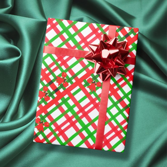 Papier Cadeau Rouge et vert plaid Joyeux Noël Joyeux Joyeux Fête (Créateur téléchargé)