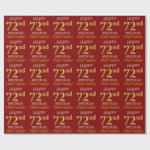 Papier Cadeau Rouge, Faux Gold "HAPPY 72nd BIRTHDAY"