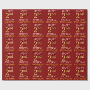 Papier Cadeau Rouge, Faux Gold "HEUREUX 2e anniversaire"
