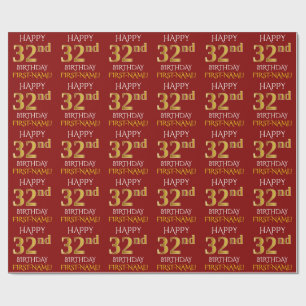 Papier Cadeau Rouge, Faux Gold "HEUREUX 32e anniversaire"