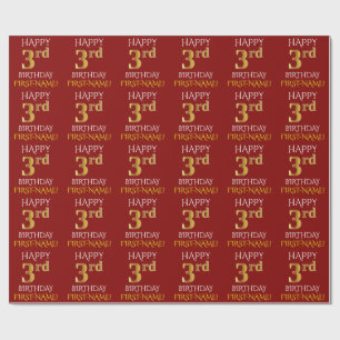 Papier Cadeau Rouge, Faux Gold "HEUREUX 3e anniversaire"