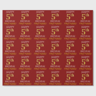 Papier Cadeau Rouge, Faux Gold "HEUREUX 5e anniversaire"
