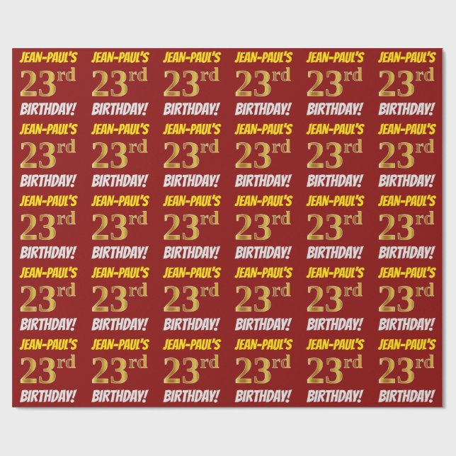 Papier Cadeau Rouge, Faux/Imitation Gold, "23e anniversaire" (Plat)