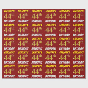 Papier Cadeau Rouge, Faux/Imitation Or, "44e anniversaire"