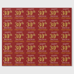 Papier Cadeau Rouge, Faux Or "HEUREUX 30e anniversaire"