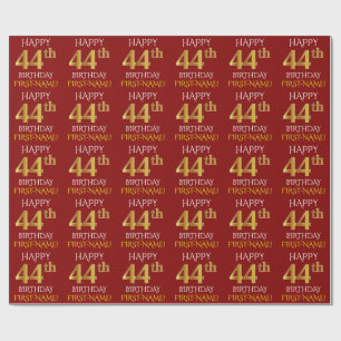 Papier Cadeau Rouge, Faux Or "HEUREUX 44ème anniversaire"