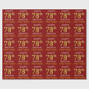 Papier Cadeau Rouge, Faux Or "HEUREUX 78ème anniversaire"