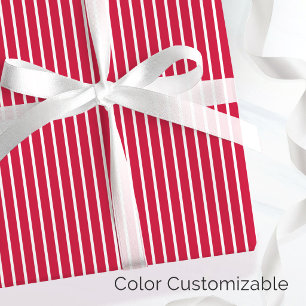 Papier Cadeau Rouge festif et minimaliste à rayures fines blanch