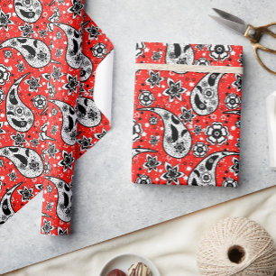 Papier Cadeau Rouge Floral Paisley Motif Design