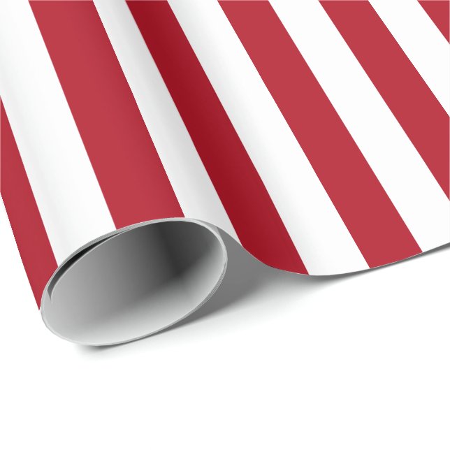 Papier Cadeau Rouge foncé et rayure blanche (Coin rond)