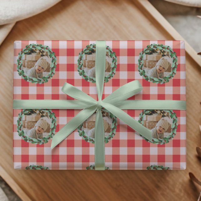 Papier Cadeau Rouge Gingham Sans Temps Maison de Campagne Photo  (Créateur téléchargé)