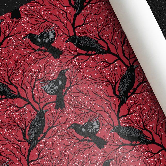 Papier Cadeau Rouge gothique Berry d'hiver Ravens Noël (Créateur téléchargé)