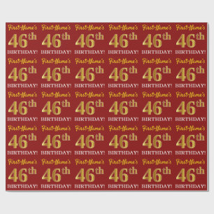 Papier Cadeau Rouge, imitation de l'or, "46e ANNIVERSAIRE"