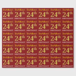 Papier Cadeau Rouge, Imitation Gold Look "24th BIRTHDAY"