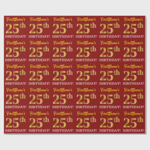 Papier Cadeau Rouge, Imitation Gold Look "25e anniversaire"
