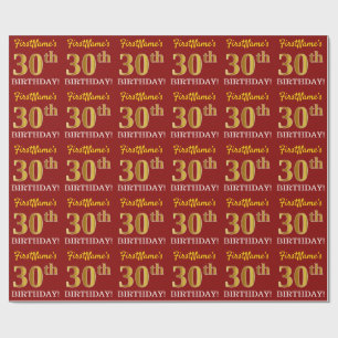 Papier Cadeau Rouge, Imitation Gold Look "30e anniversaire"